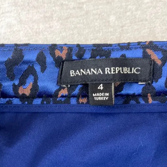 Banana Republic Blue & Black Leopard Print Skirt 4 Button Down Front Pockets - Picture 8 of 9